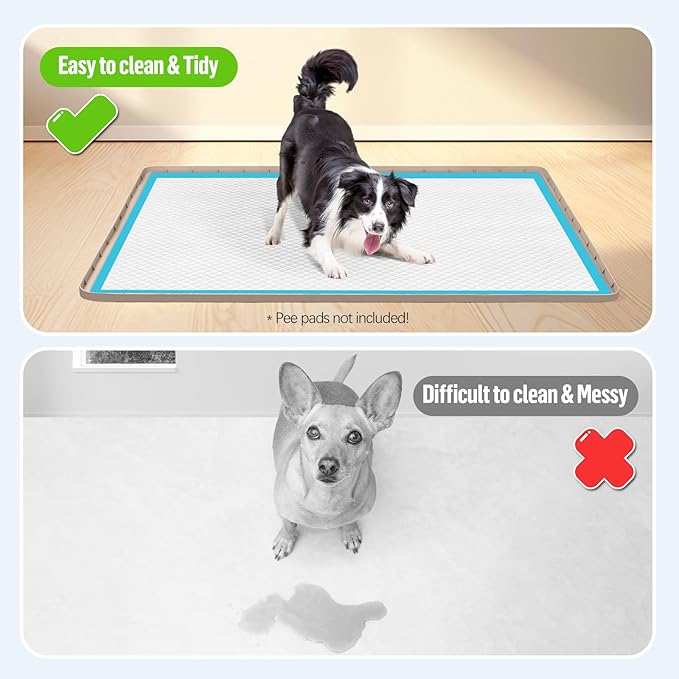 Pee Pad Holder for Dogs, 57" x 40" Silicone Pee Tray Mat Leak-Proof, High Edge, No Spill Pet Pad Holder for Puppy, Cat, Rabbit, Training Pads for Floor Protection, No Pee Pads (Khaki)