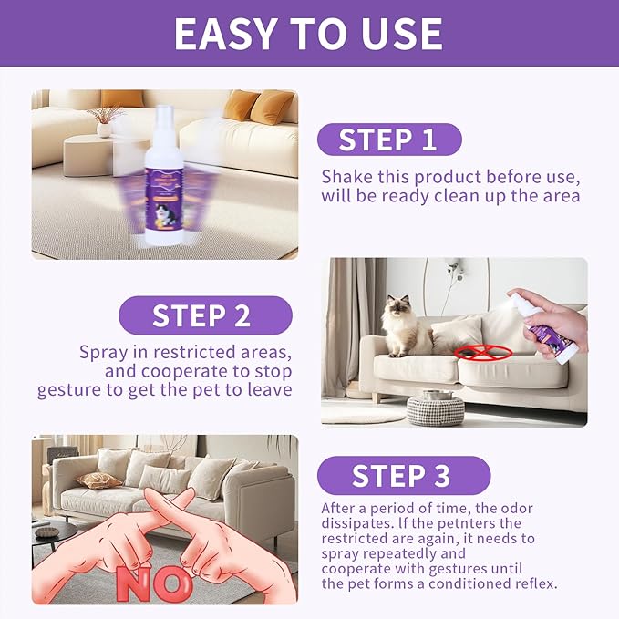 Cat Scratch Deterrent Spray, Cat Repellent Spray Indoor and Outdoor for Cat and Kitten, No Scratch Spray Training Aid for Furniture, Sofas, Rugs, Curtains - Non-Toxic, Alcohol-Free Formula