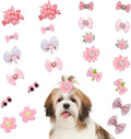 20Pcs Light Pink Small Dog Hair Bows, Cute Puppy Dog Bowknot Hair Bow Bulk with Rubber Bands, Mix Color Cute Grooming Flower Ball Bowknot Top Knot for Holiday Daily Yorkie Dogs Accessories