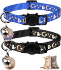 Baeuppit 2PCS Breakaway Cat Collars with Bell Moons Stars Cute Kitty Adjustable Safe Kitten Collars with Pendant Glow in The Dark(Black&Blue)