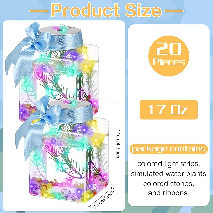 Domensi 20 Pcs 17oz LED Plastic Fish Bowls Ivy Bowls 3'' Glowing Vases Unbreakable Plastic Fish Tank Clear Shatterproof Aquarium for Carnival Game Accessory Home Party