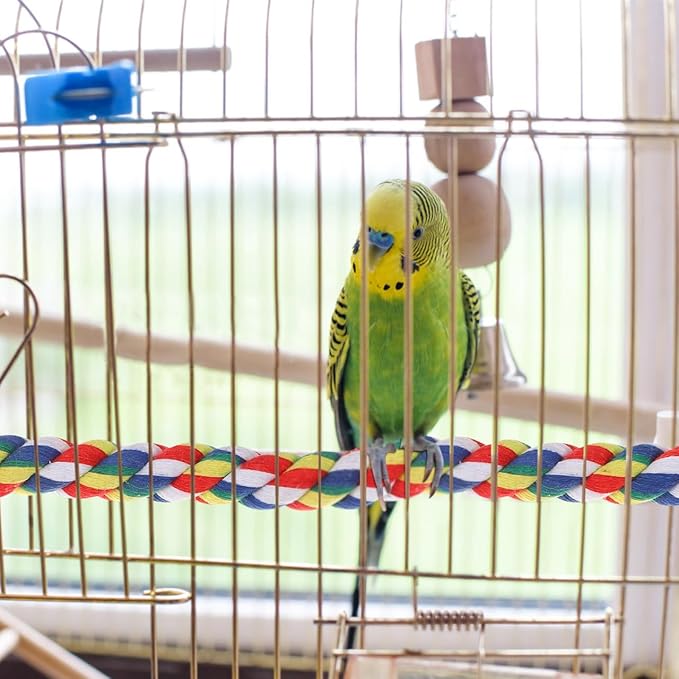 Parrot Rope Perch 26.4 Inch Cotton Climbing Toy for Pet Birds Cage Exercise and Chewing Accessory