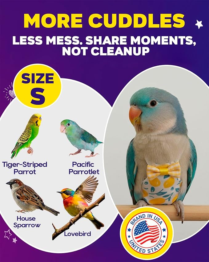 10Pcs Reusable Bird Diapers - Washable Parrot Nappy with Waterproof Lining & Adjustable Straps for Pigeons (Size S)