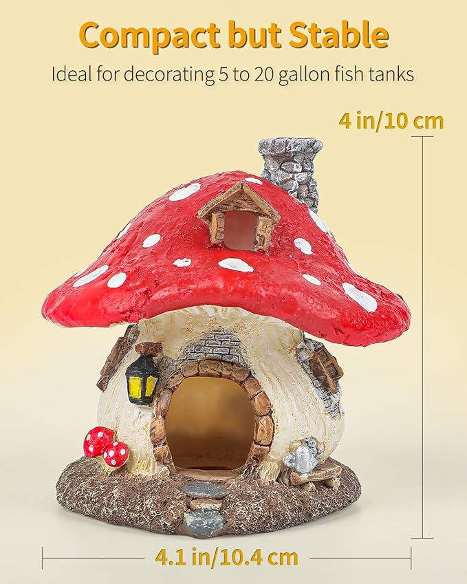 Uniclife Aquarium Mushroom House, Resin Fish Tank Decoration Cottage Ornament for Fish Tank Landscape Aquarium Hideout Hideaway Spawning Cave Decor for Shrimp Betta Goldfish and Reptiles
