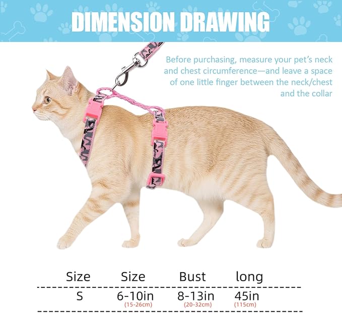 3PCS Cat Leash and Harness Set, Lightweight Cat Harness, Adjustable Escape Proof Kitten Walking Collar