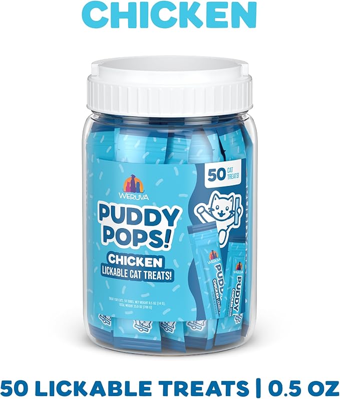 Weruva Puddy Pops, Chicken Lickable Cat Treats, 0.5oz Tube, Pack of 50
