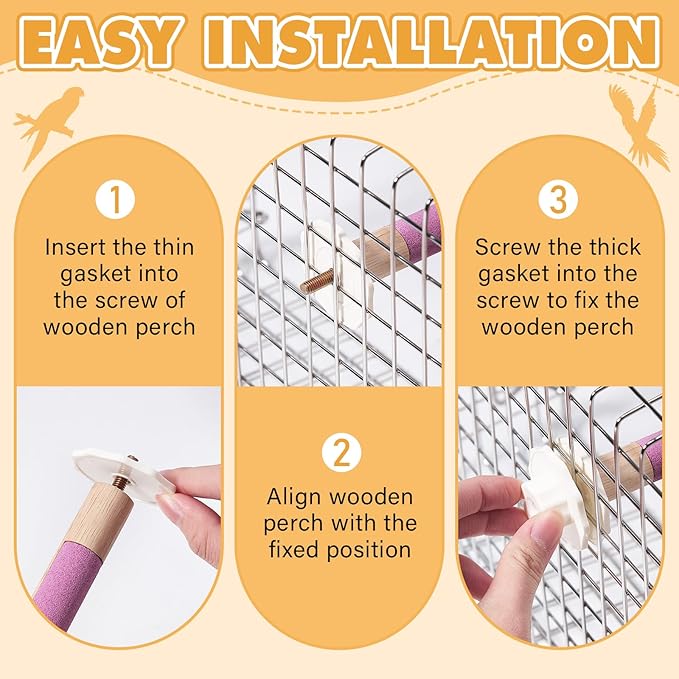 2pcs Wooden Bird Perch, Parrot Cage Perches with Grinding, No Hurt Foot Claw Grinding Bird Stand for Cockatiels, Parakeets, Lovebirds