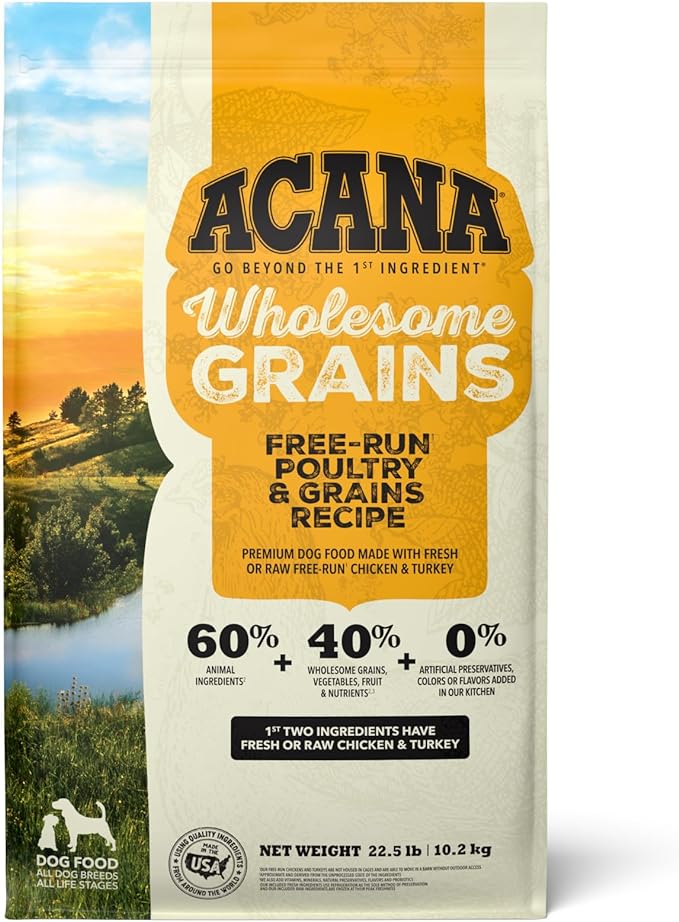 ACANA Wholesome Grains Dry Dog Food Free-Run Poultry & Grains Recipe with Cage-Free Eggs 22.5lb Bag