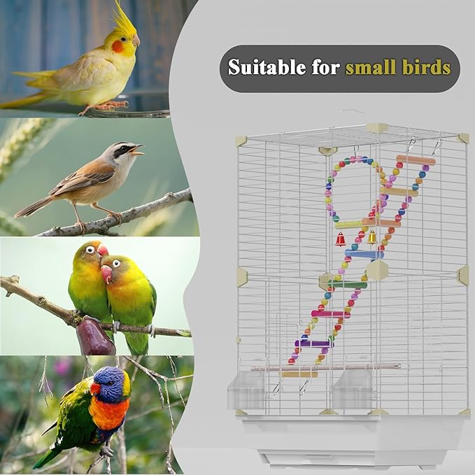 Pet Paradise Bird Cage, 14.6 x 11 x 24.8 inches, Metal Wire Construction, Multiple Perches and Feeders, for Parakeets, Canaries, Finches (White)