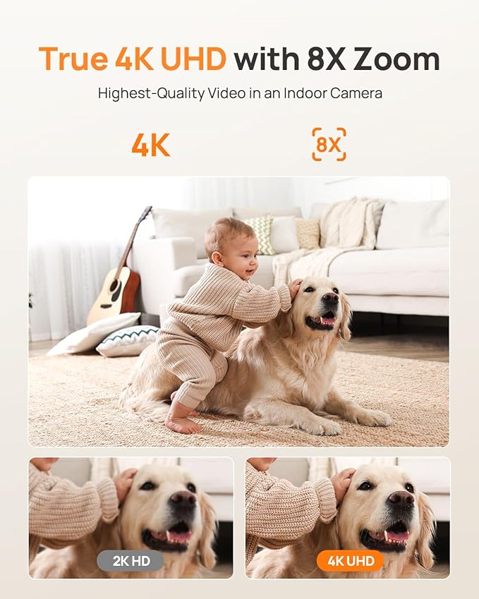 Anona 4K UHD Indoor Camera with 512GB SD Card, Pet/Dog/Baby Security Camera with Phone App, 360° Pan-Tilt, 2.4G/5G Wi-Fi 6, Auto-Tracking, Person/Pet/Baby Crying Detection, Privacy Mode, Two-Way Audio