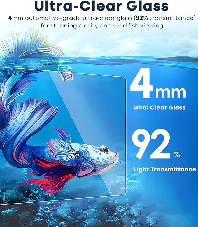 Desktop Small Aquarium Set Glass Fish Tank 1.25 Gallon, Heater Water Pump Filter Bright LED Light Gravel Cleaning Tool, Starter Kit Small Space Easy Setup Space-Saving Design Betta Shrimp