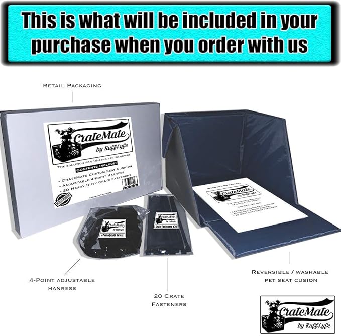 DIY Conversion/Bike Dog Carrier Package (Crate NOT Included) Padded Liner is 2 Sizes in One + 4 Point Safety Harness & Heavy Duty Fasteners Holds Pets 20lb+ for Safe Pet Bicycle Travel