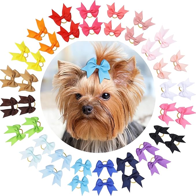 Puppy Dogs Hair Barrettes Bows with Rubber Bands,Hair Accessories Bow Pet Grooming Cute Pet Small Hair Bowkno