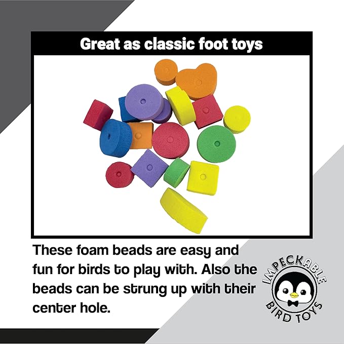 806 Pk60 Foam Beads Bird Toy Parts - 60 Colorful Lightweight Chewing Foot Toys for Birds - DIY Foraging Accessories for Parakeet, Budgie, Cockatiel & Small Parrots - Soft Destructible Crafting Beads