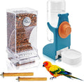 VCEPJH No Mess Bird Feeder with Water Dispenser, Automatic Parrot Feeder Drinker Parakeet Seed Dispenser Food Container with Cage Perch for Lovebirds Conures Budgies Canary Finch (4Pcs)