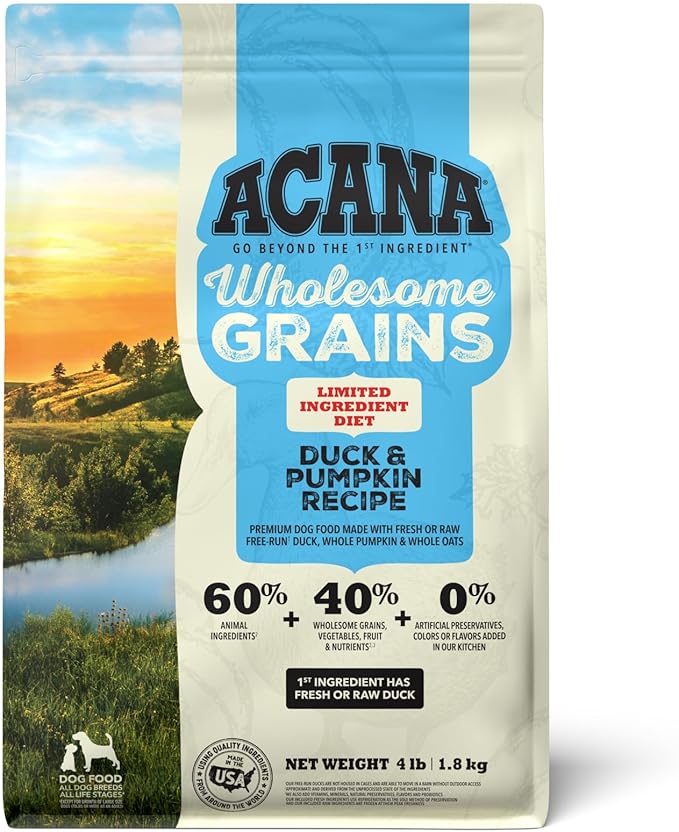 ACANA Wholesome Grains Dry Dog Food Limited Ingredient Duck & Pumpkin Recipe 4lb Bag