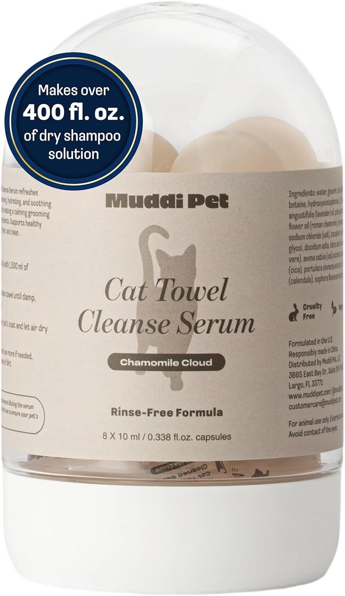 Cat Concentrated Waterless Rinse-Free Shampoo & Conditioner – DIY Dry Shampoo Spray or Towel Cleanse for Cats - Sensitive Skin, Stress & Itch Relief – 98.65% Naturally Derived - 8x10ml