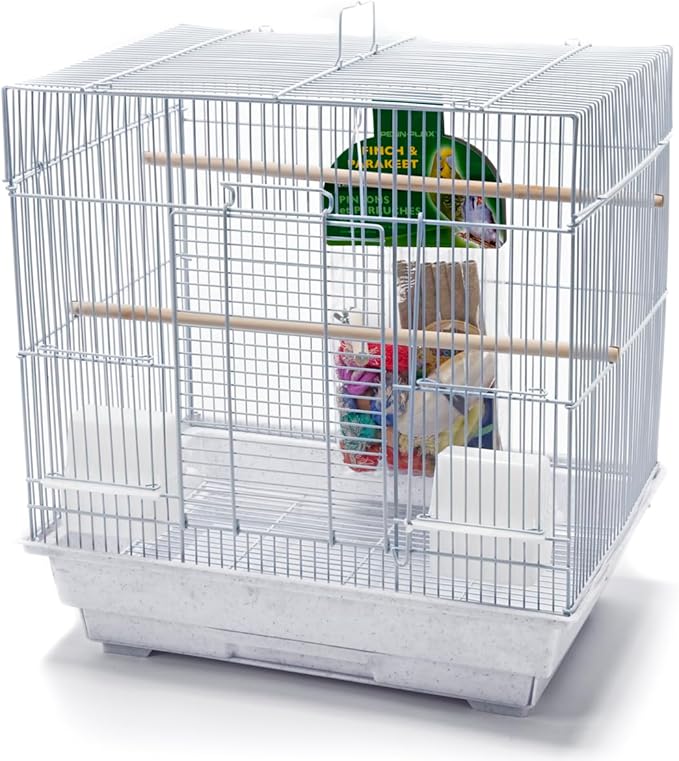 Penn-Plax Bird-Life Bird Cage Starter Kit with Accessories - White Square-Style Cage - for Parakeets, Lovebirds, Parrotlets, and Finches - Small (BCK2)