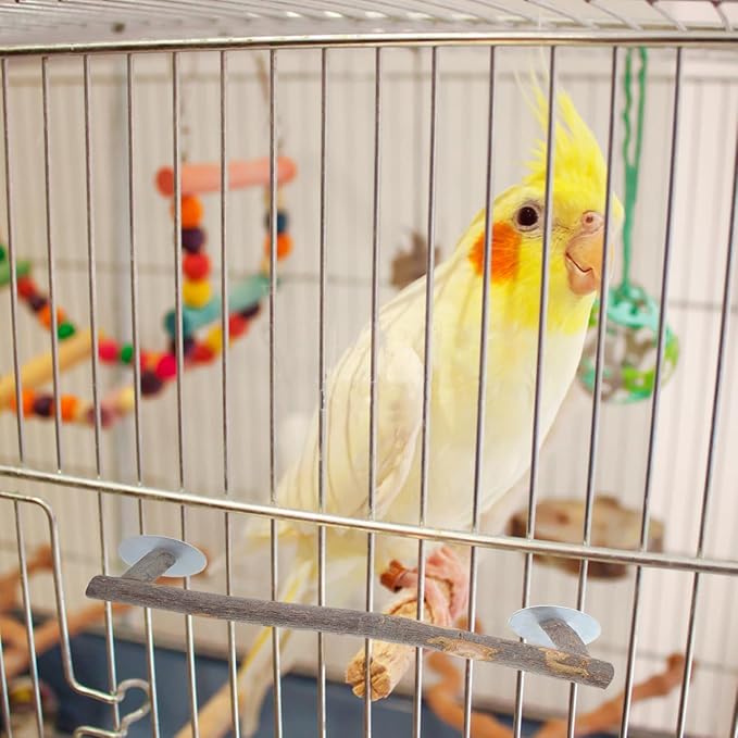 POPETPOP Parrot Perch Stand with U Shape Food Bowl Holder Wooden Bird Cage Accessory Durable Bird Feeding Station for Cage Birds and Parrots