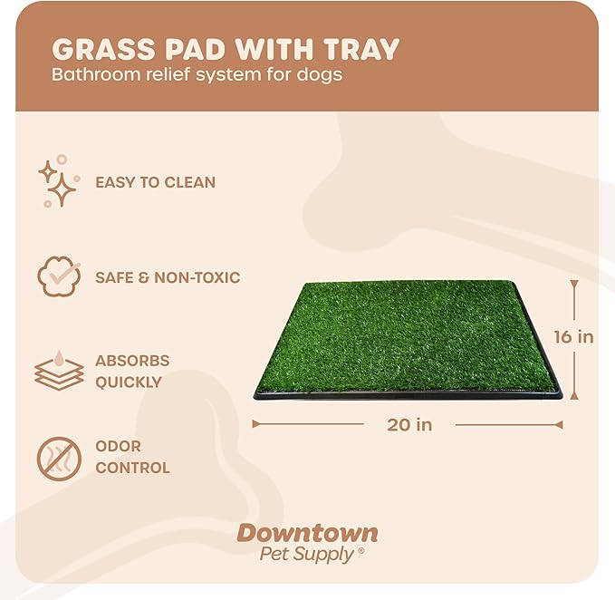Downtown Pet Supply Dog Grass Pad with Tray, 16 x 20 - Outdoor and Indoor Potty System for Dogs with Replaceable Synthetic Grass Pee Turf - Portable and Waterproof Turf Dog Potty