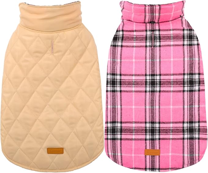 Kuoser Waterproof Dog Coat, Reversible Dog Jacket for Large Dogs, Adjustable Durable Doggie Winter Coat for Groowing Puppies Warm Puppy Cold Weather Apparel, Pink L