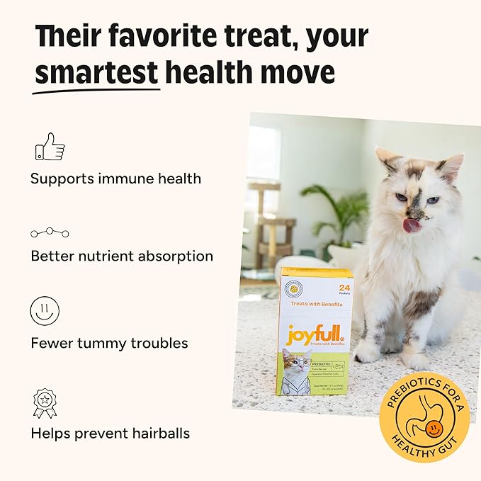 Joyfull Lickable Cat Treats with Prebiotics – Wild-Caught Tuna Squeeze Treats – Supports Digestive Health – 24 Tubes (0.5 oz Each)