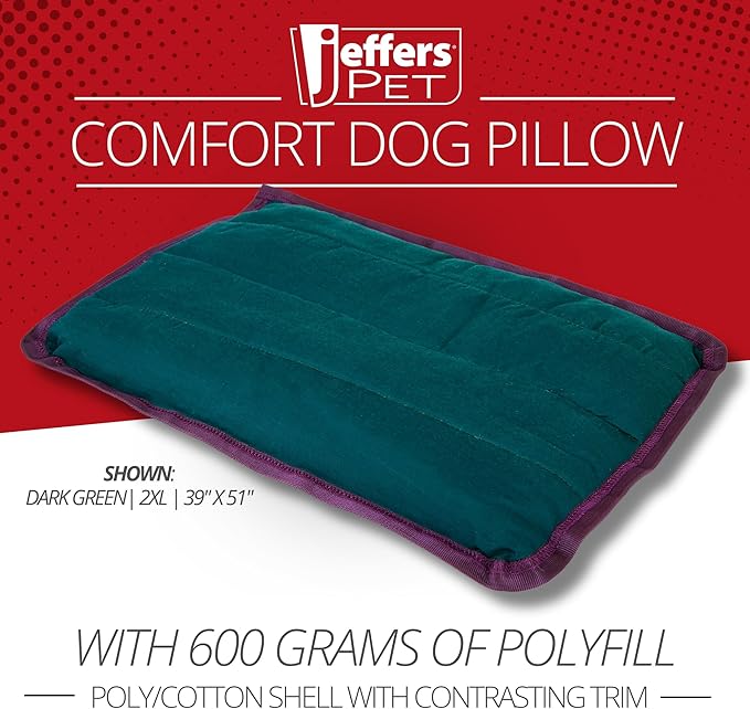 Jeffers Pet Comfort Dog Pillow, 2 XL 39"x51", Dark Green – Machine Washable Dog Bed for House, Sofa, Crate & Travel – Poly Cotton Shell, Winter Warmth, Soft, Comfy, Durable, Top Pet Bedding