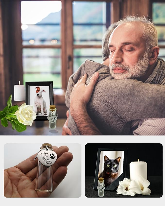 Pet Memorial Hair Keepsake Sympathy Gift for Loss of Dog or Cat, Pet Passing Away Funerary & Bereavement Remembrance Fur Glass Bottle with Heart Shape Ornaments