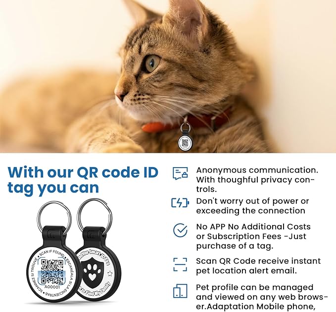 Silicone Cat Tags Personalized Small for Pet Collars, QR Code Cat Name Tags, Scan Location Alerts, Black S