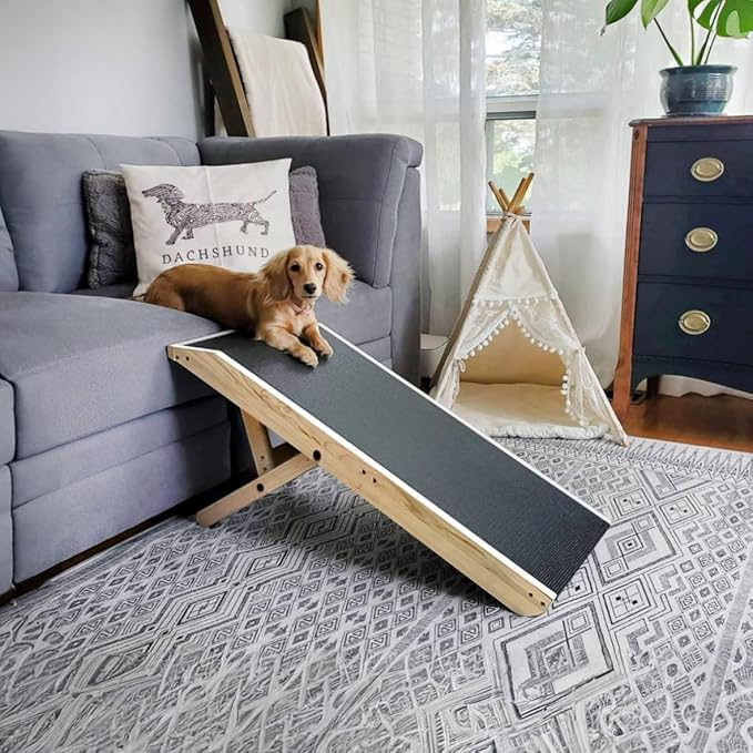 DoggoRamps Dog Ramp for Couch - Furniture Quality Solid Maple - with Anti-Slip Grip & Landing Platform - Adjustable Dog Ramp 14" to 21" - Couch Ramp for Dogs up to 150lbs - Made in North America