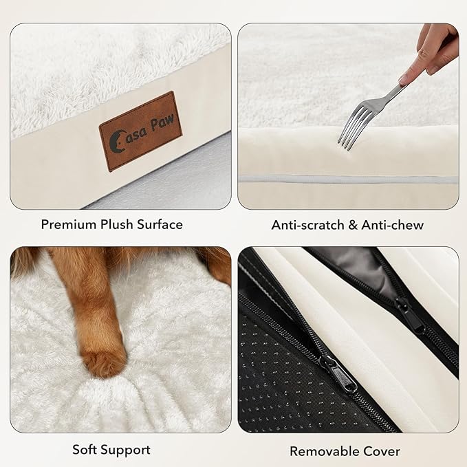Orthopedic Dog Beds for Extra Large Dogs, Waterproof Egg Crate Foam XL Dog Bed with Sides 45x35Inch, Big Dogs Couch Beds with Removable Washable Cover and Nonskid Bottom, Beige