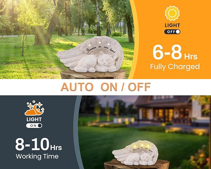 NEWDREAM Solar Cat Pet Memorial Statue,Pet Loss Gifts, The Angel Cat Statue Commemorates,Pet Loss Sympathy Remembrancecat with Solar Light Outdoor Cat Memorial Gifts, Cat Angel Wings