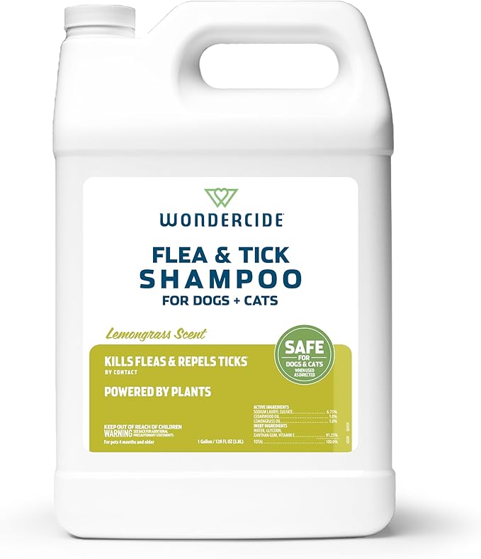 Wondercide - Flea & Tick Shampoo for Dogs and Cats - Flea and Tick Treatment with Natural Essential Oils - for Pets Over 4 Months - Powered by Plants - Lemongrass - 128 Fl oz