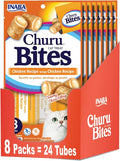 Inaba Churu Bites for Cats, Grain-Free, Soft/Chewy Baked Chicken Wrapped Churu Filled Cat Treats with Vitamin E, 1.05 (Pack of 8)