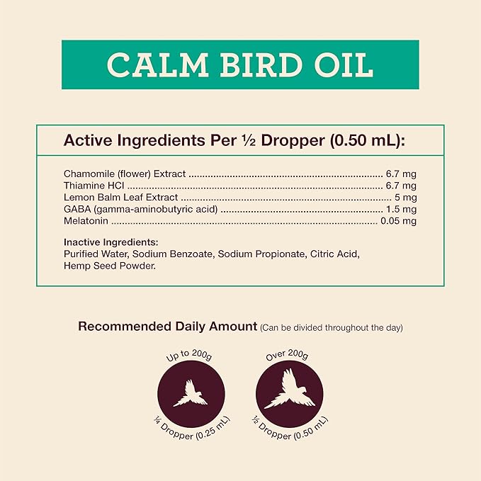 Hemp Well Calm Bird Oil — Relieves Anxiety, Calms and Relaxes Your Bird, Reduces Destructive Behavior, Organically Sourced – 2 Ounces