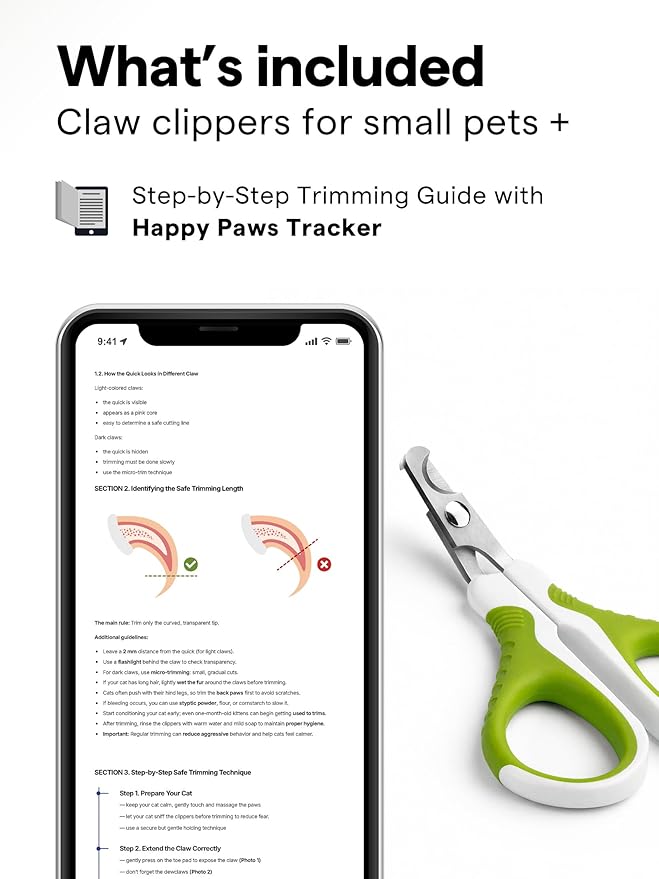 Pet Nail Clippers for Indoor Cats & Small Animals - Precision Angled Blades & Steady Grip - Ideal for Kittens Tiny Dogs Rabbits Birds - Nail Trimmer & Claw Scissors for Home Grooming - eBook Guide