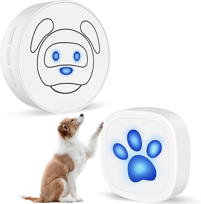 Dog Doorbell, Wireless Ring Bell to Go Outside, IP55 Waterproof Buttons, 55 Melodies, 4 Volume Levels & 950ft Range (White, 1 Reciever 1 Transmitter)