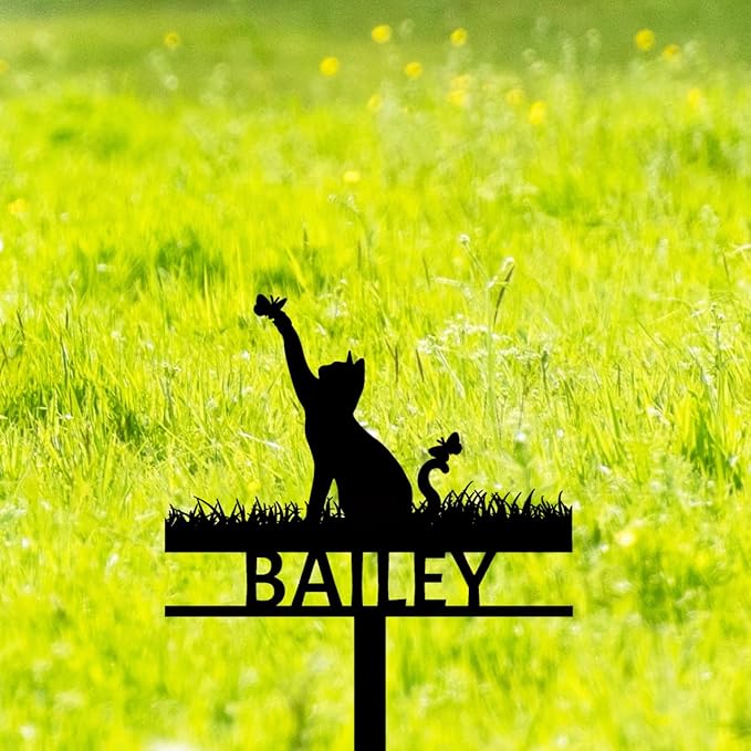 Personalized Pet Cat Memorial Grave Marker, Custom Metal Cat Memorial Stake Grave Marker Memorial Plaque, Customized Memorial Gifts Cemetery Garden Grave Decoration for Cat Remembrance