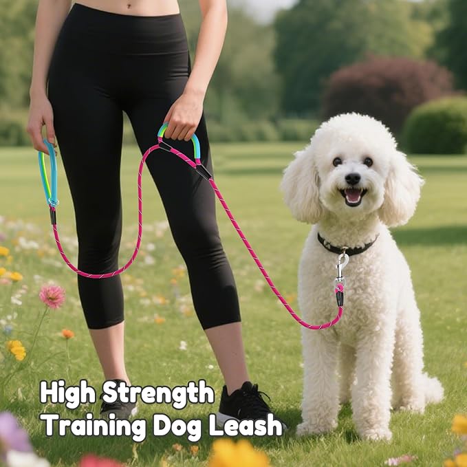 Dog Leash Heavy Duty 4/5/6ft-Red XiaZ 2 Handles Dog Leashes for Medium Large Dogs 1/2 Inch 1000lb Strength Reflective PVC Waterproof-Handles Metal Hook Dual-Handle Rope Leash Nighttime Safety
