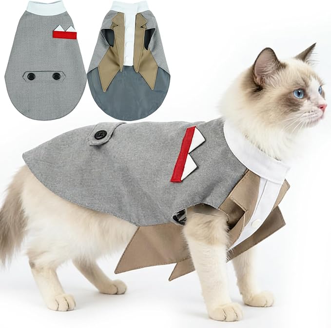 DENTRUN Cat Tuxedo Outfit Formal Suit with Shirt, Fancy Pet Tuxedo Vest for Hairless & Furry Cats, Kitten Wedding Attire Birthday Party Costume Clothes for Cats Only, XS-XXL