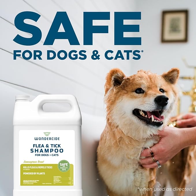 Wondercide - Flea & Tick Shampoo for Dogs and Cats - Flea and Tick Treatment with Natural Essential Oils - for Pets Over 4 Months - Powered by Plants - Lemongrass - 128 Fl oz