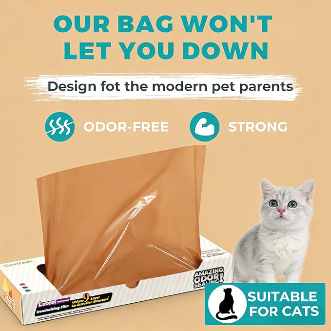 Odor-Sealing Cat Poop Bags XS, 220 Count | Durable Unscented Waste Bags for Pet, Diaper, Ostomy & Food Waste Disposal (Brown)