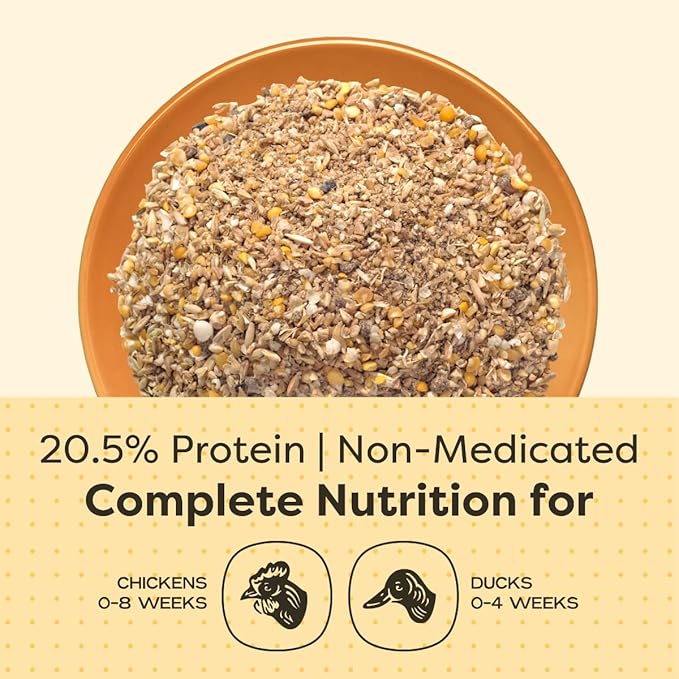 Scratch and Peck Feeds Whole Grain Starter Mash Chicken and Duck Feed - 25 lbs Bag - Corn-Free and Soy-Free - 20.5% Protein, Certified Organic and Non-GMO Project Verified Chicken Food
