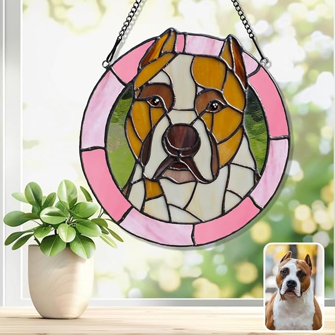 Custom Dog Portrait Stained Glass Catcher, Pet Memorial Stained Glass Photo Catcher, Staineds Glass Dog Memorial, Loss of Dogs Sympathy Gift Personalized, Pet Loss Gifts /13