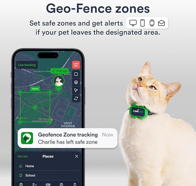 Set of 2 Cat GPS Tracker - Smallest Waterproof Pet Tracking Device with App, Real-Time Location, Smart Alerts & Geo-Fence, Long-Life Battery, Collar-Compatible – iOS & Android (Subscription Required)