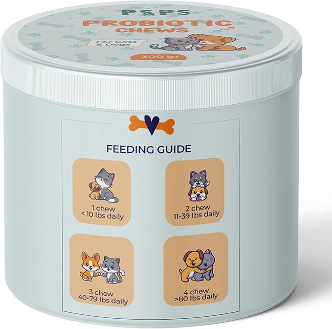 Probiotics for Dogs & Cats - Dog Probiotic Chews for Gut Health, Digestive Support, Reduces Diarrhea&Gas, Seassonal Allergies, Bad Breath & Boosts Immunity - 120 Soft Chews