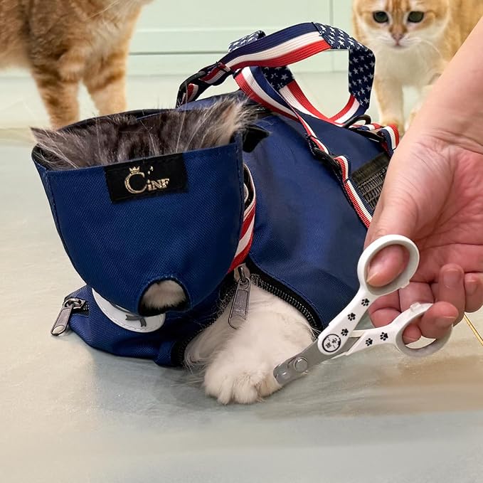 Cinf Cat Nail Clipping Cleaning Grooming Restraint Bag （Free Muzzle） No Scratching Biting for Bathing Nail Trimming Injecting Examining((Blue USA Flag,M)