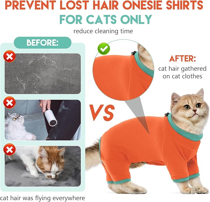 Sticky Cat Clothes Stretchy, Sphynx Hairless Sweater & Pajamas for Cats only, Soft Cat Onesie for Cats After Surgery Female Male & Hair Loss Prevention, Orange S