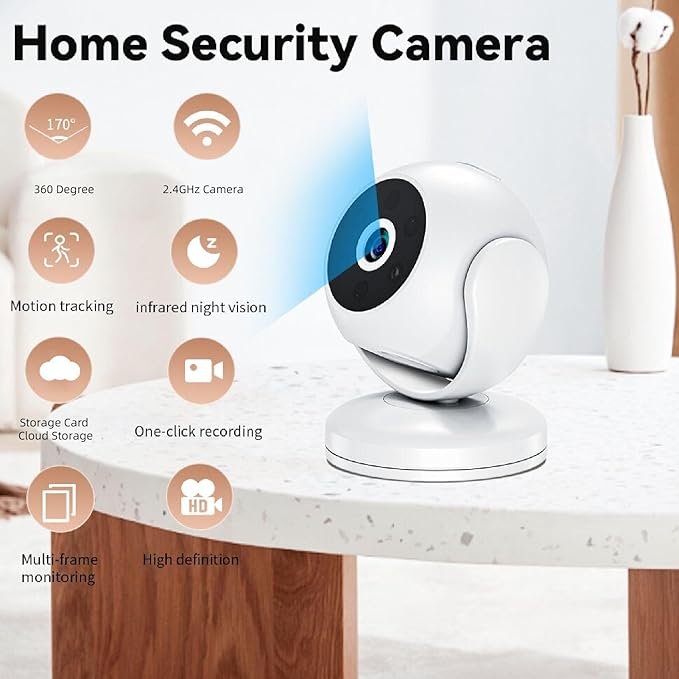 Bewinner 2K Indoor Security Camera, 360 Degree Cameras for Home Security Indoor with Motion Detection, Pet Camera with Phone App