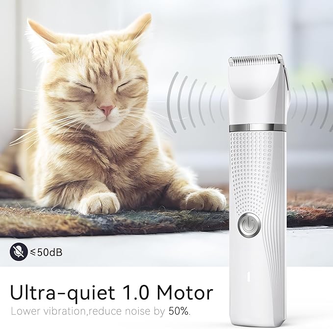 Cat Grooming Clippers Kit with Paw Trimmer, 3 in 1 Electric Pet Hair Trimmer Supplies for Thick Matted Hair, Heavy Coat Butt Shaver Cat Razor Fur Trimmer for Dogs at Home (White)